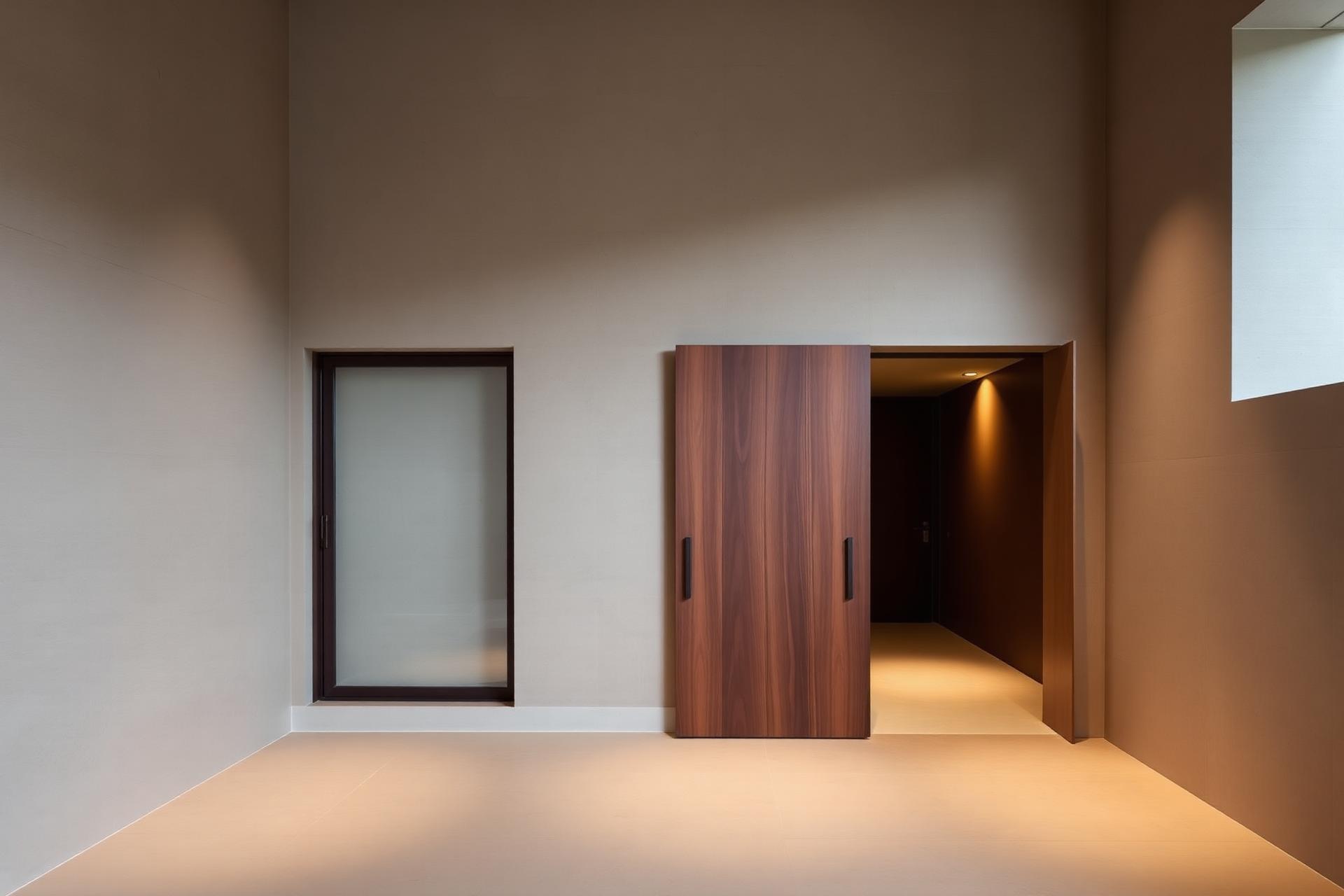 Puerta pivote de madera sólida en residencia premium
